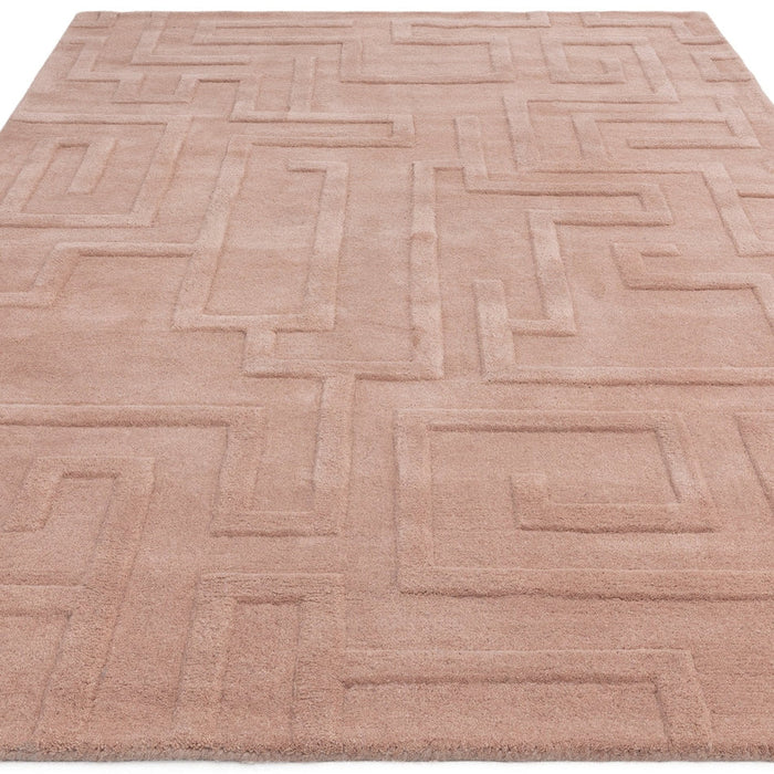 Maze Modern Geometric Hand-Carved Hi-Low Textured Wool Blush Rug