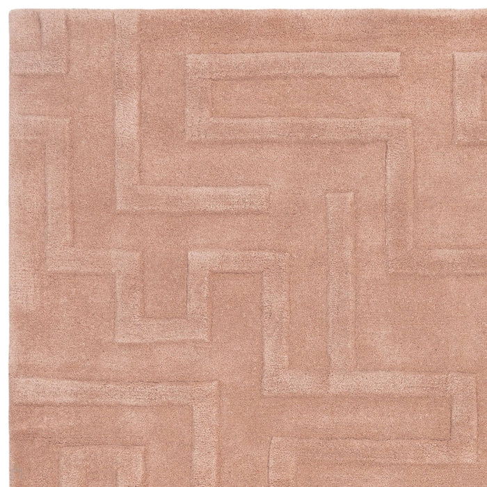 Maze Modern Geometric Hand-Carved Hi-Low Textured Wool Blush Rug