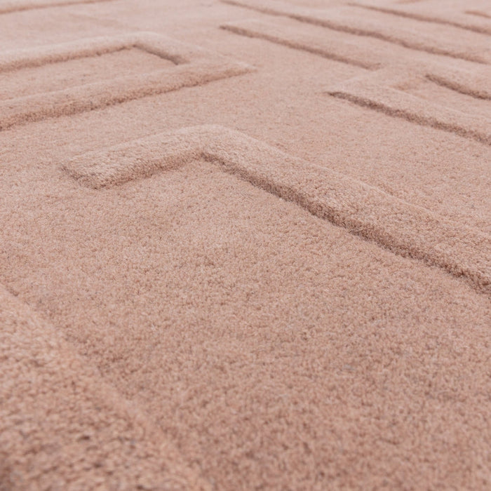 Maze Modern Geometric Hand-Carved Hi-Low Textured Wool Blush Rug