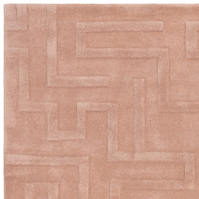 Maze Modern Geometric Hand-Carved Hi-Low Textured Wool Blush Rug