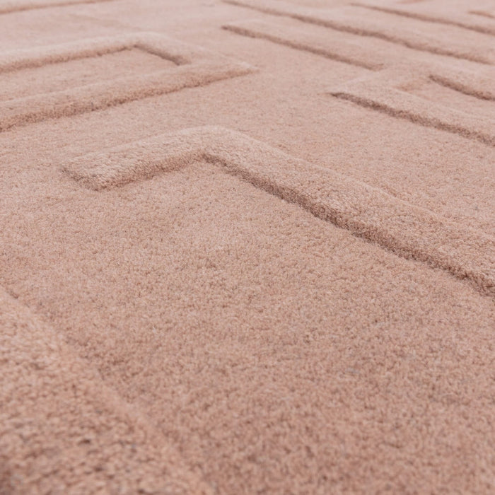 Maze Modern Geometric Hand-Carved Hi-Low Textured Wool Blush Rug