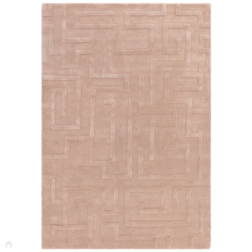 Maze Modern Geometric Hand-Carved Hi-Low Textured Wool Blush Rug