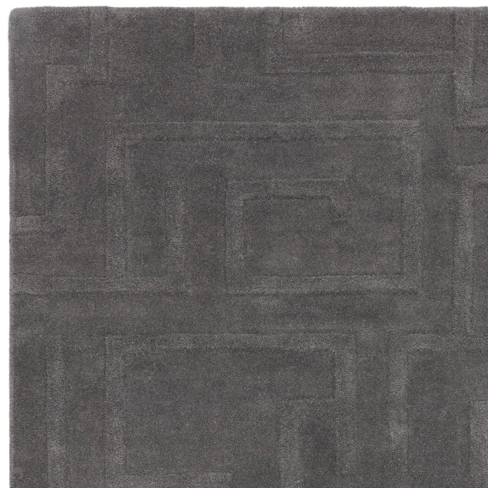 Maze Modern Geometric Hand-Carved Hi-Low Textured Wool Charcoal Grey Rug