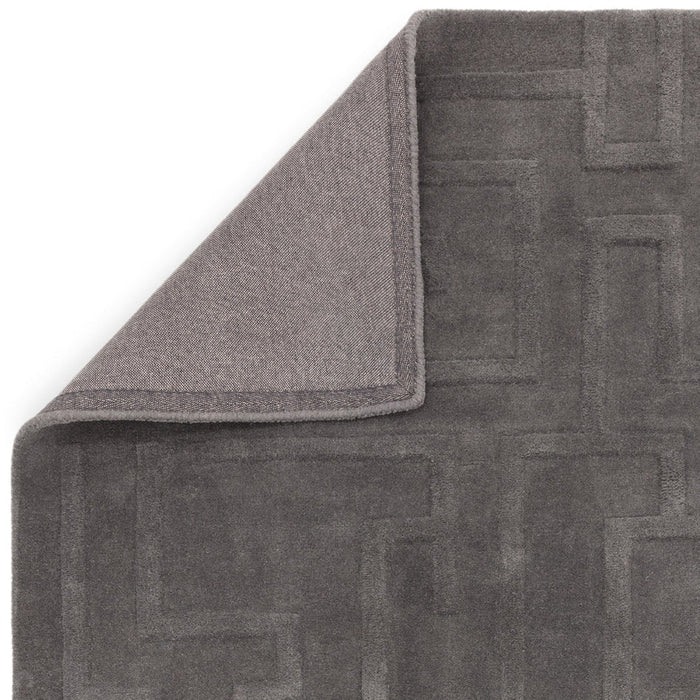 Maze Modern Geometric Hand-Carved Hi-Low Textured Wool Charcoal Grey Rug