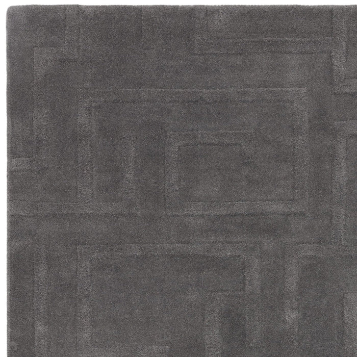 Maze Modern Geometric Hand-Carved Hi-Low Textured Wool Charcoal Grey Rug