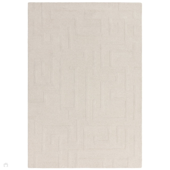 Maze Modern Geometric Hand-Carved Hi-Low Textured Wool Cream Rug