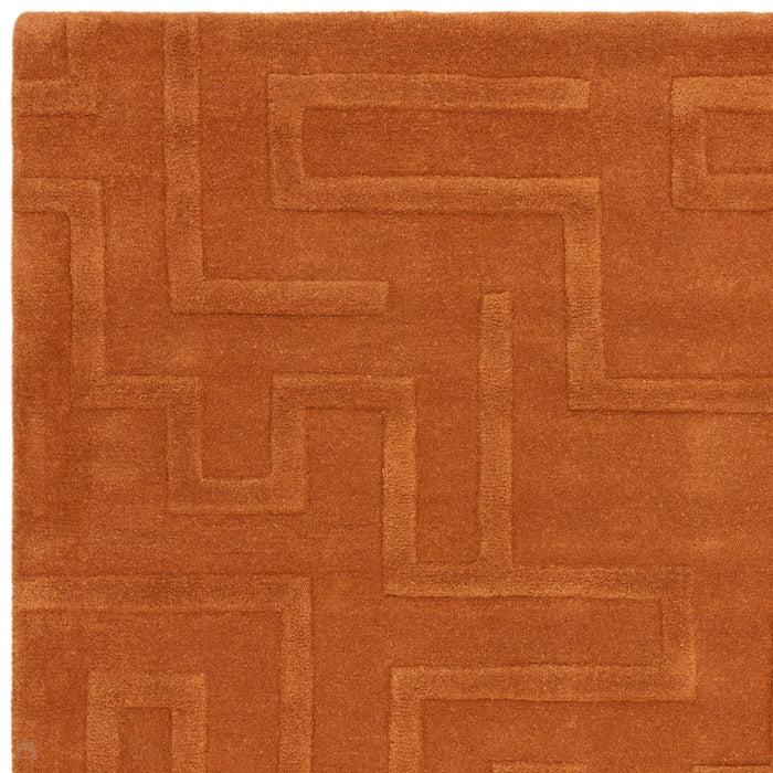 Maze Modern Geometric Hand-Carved Hi-Low Textured Wool Rust Rug