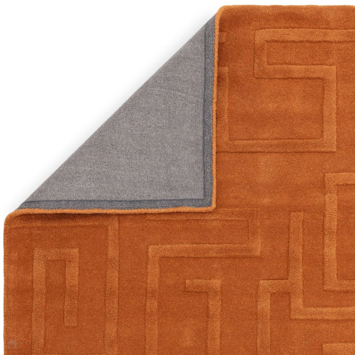 Maze Modern Geometric Hand-Carved Hi-Low Textured Wool Rust Rug