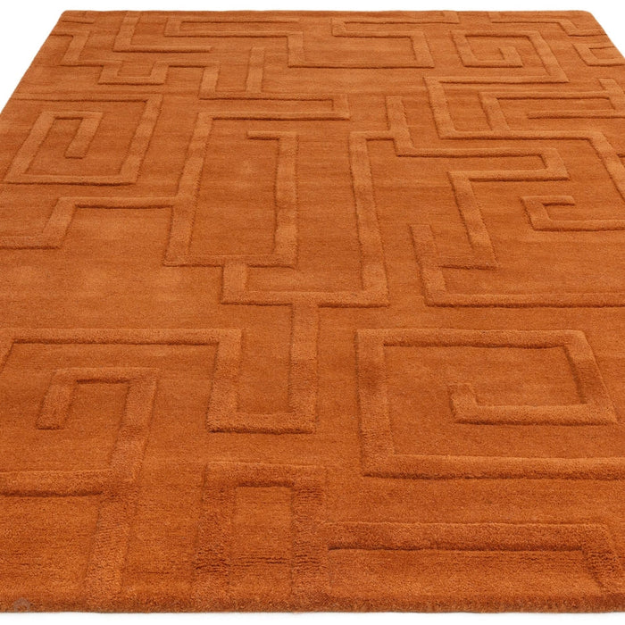 Maze Modern Geometric Hand-Carved Hi-Low Textured Wool Rust Rug