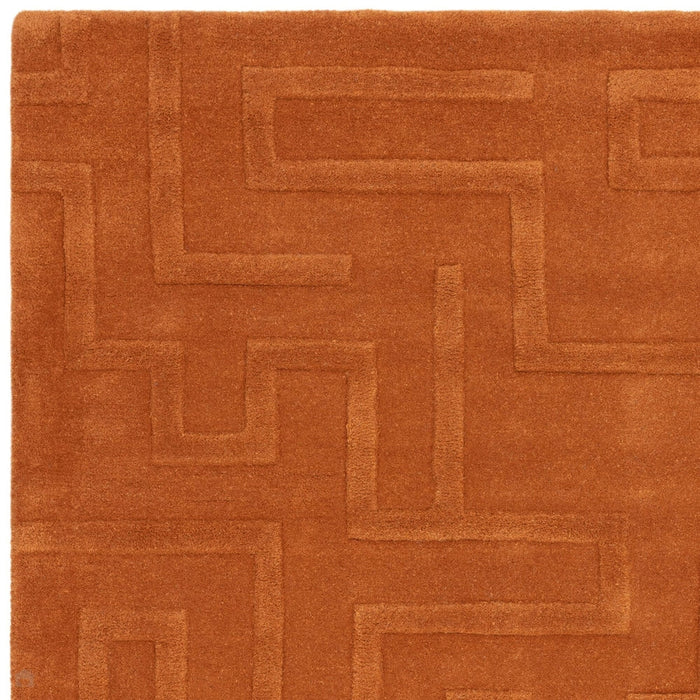 Maze Modern Geometric Hand-Carved Hi-Low Textured Wool Rust Rug