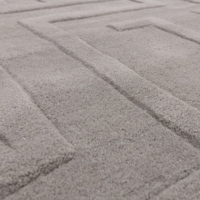 Maze Modern Geometric Hand-Carved Hi-Low Textured Wool Silver Rug