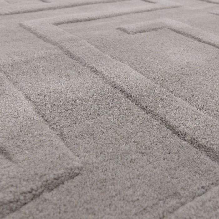 Maze Modern Geometric Hand-Carved Hi-Low Textured Wool Silver Rug