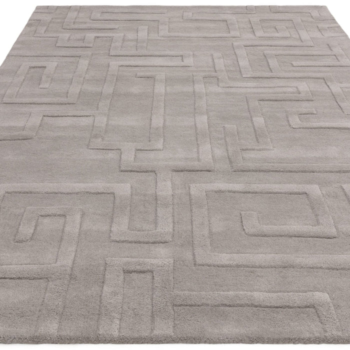 Maze Modern Geometric Hand-Carved Hi-Low Textured Wool Silver Rug