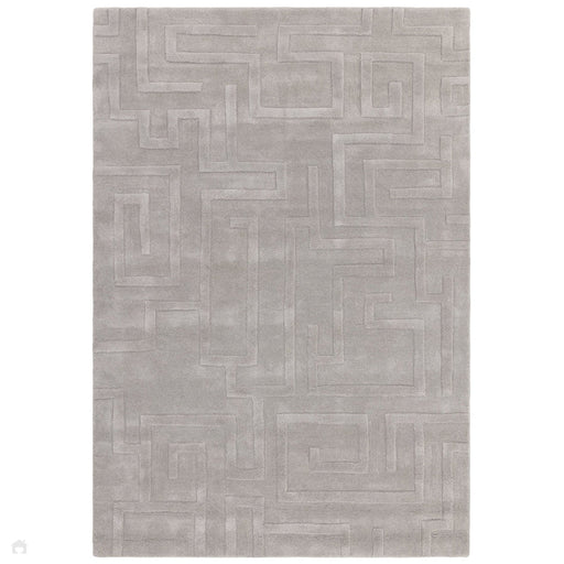 Maze Modern Geometric Hand-Carved Hi-Low Textured Wool Silver Rug