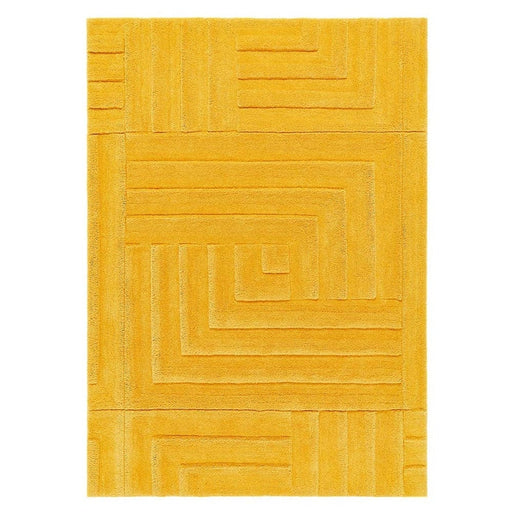 Maze Modern Geometric Plain Linear Hand Carved Wool 3D Hi-Low Ridged Ochre Rug