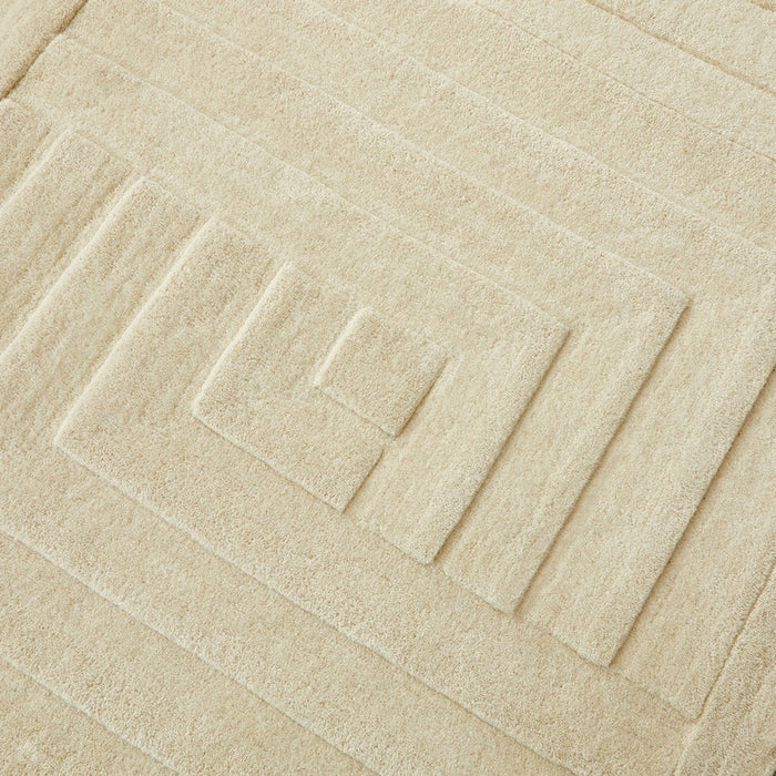 Maze Modern Geometric Plain Linear Hand Carved Wool 3D Hi-Low Ridged Pristine Natural Cream Rug