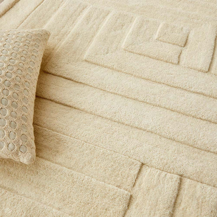 Maze Modern Geometric Plain Linear Hand Carved Wool 3D Hi-Low Ridged Pristine Natural Cream Rug