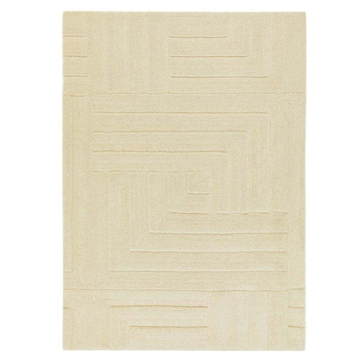 Maze Modern Geometric Plain Linear Hand Carved Wool 3D Hi-Low Ridged Pristine Natural Cream Rug