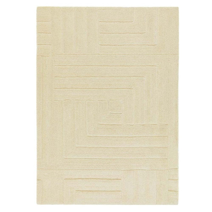Maze Modern Geometric Plain Linear Hand Carved Wool 3D Hi-Low Ridged Pristine Natural Cream Rug