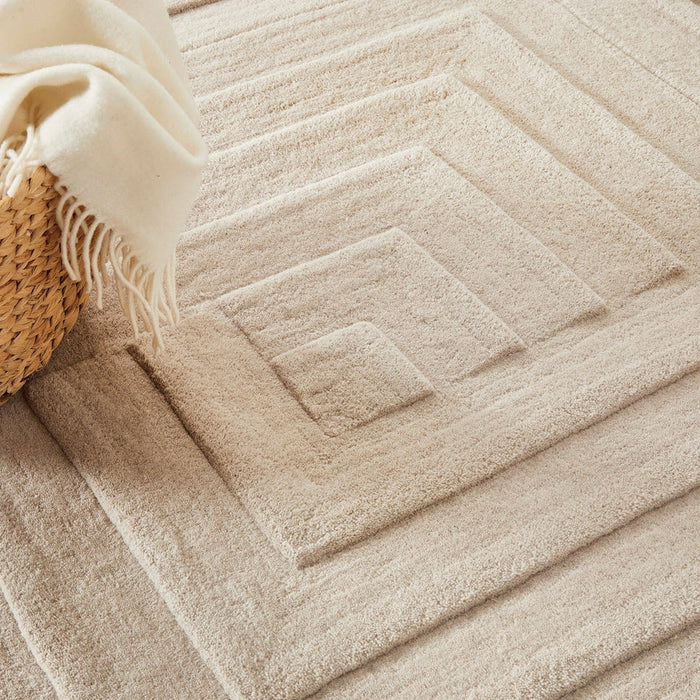 Maze Modern Geometric Plain Linear Hand Carved Wool 3D Hi-Low Ridged Pumice Stone Grey Rug