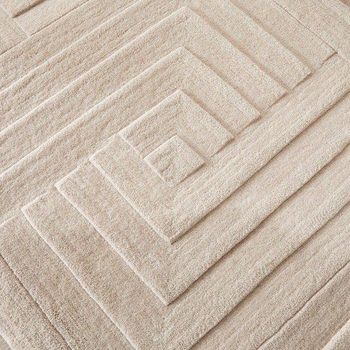 Maze Modern Geometric Plain Linear Hand Carved Wool 3D Hi-Low Ridged Pumice Stone Grey Rug
