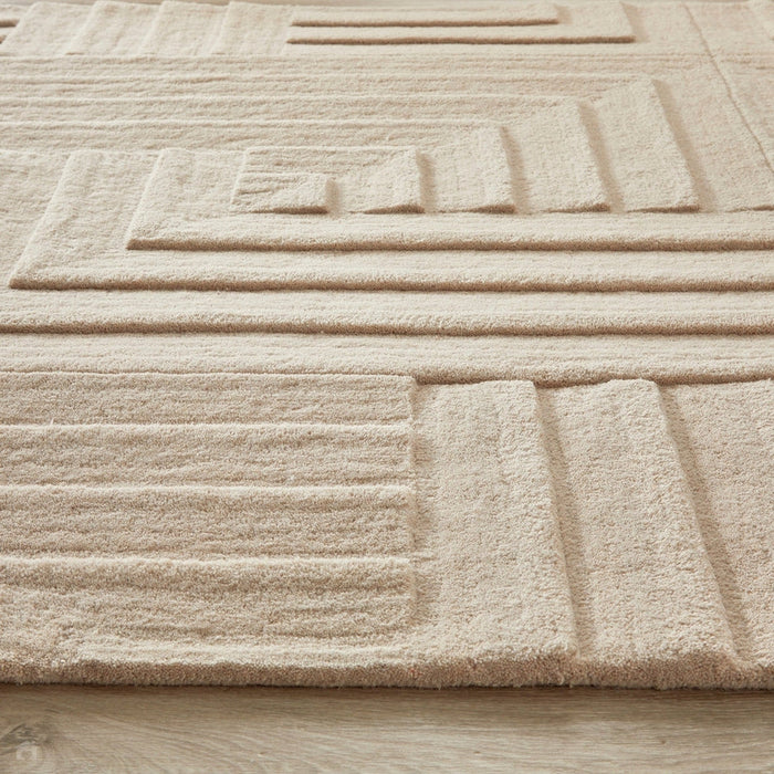 Maze Modern Geometric Plain Linear Hand Carved Wool 3D Hi-Low Ridged Pumice Stone Grey Rug