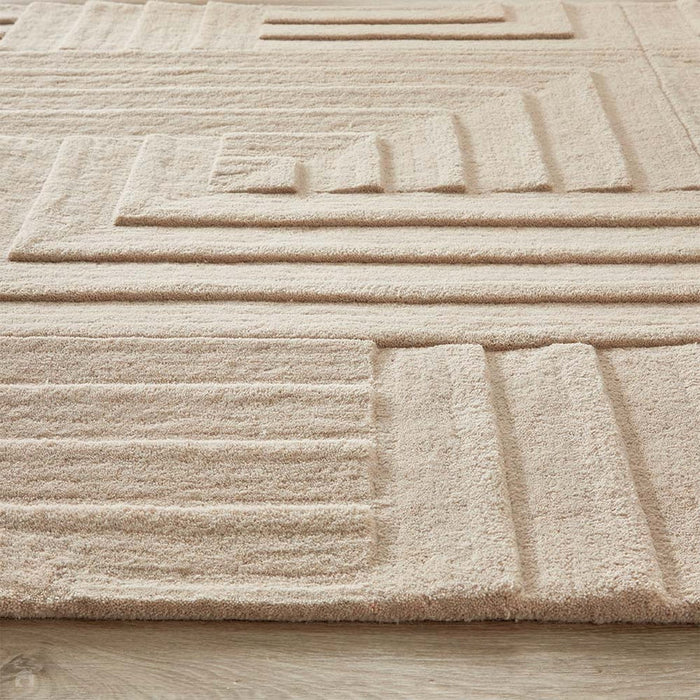 Maze Modern Geometric Plain Linear Hand Carved Wool 3D Hi-Low Ridged Pumice Stone Grey Rug