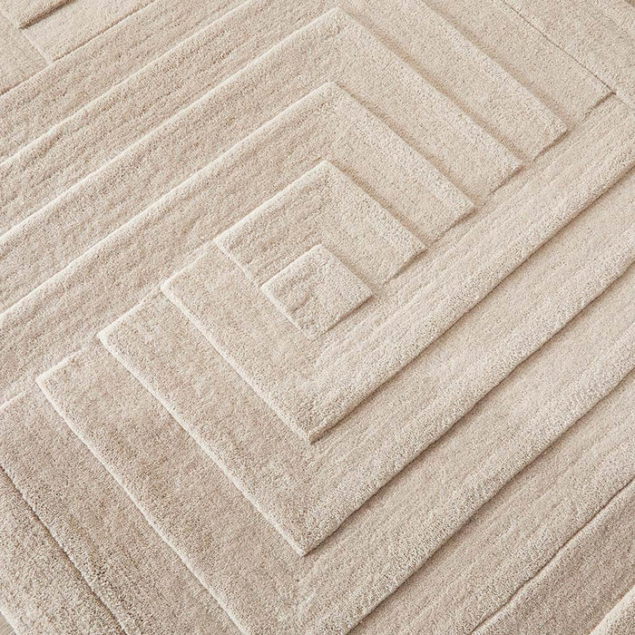 Maze Modern Geometric Plain Linear Hand Carved Wool 3D Hi-Low Ridged Pumice Stone Grey Rug
