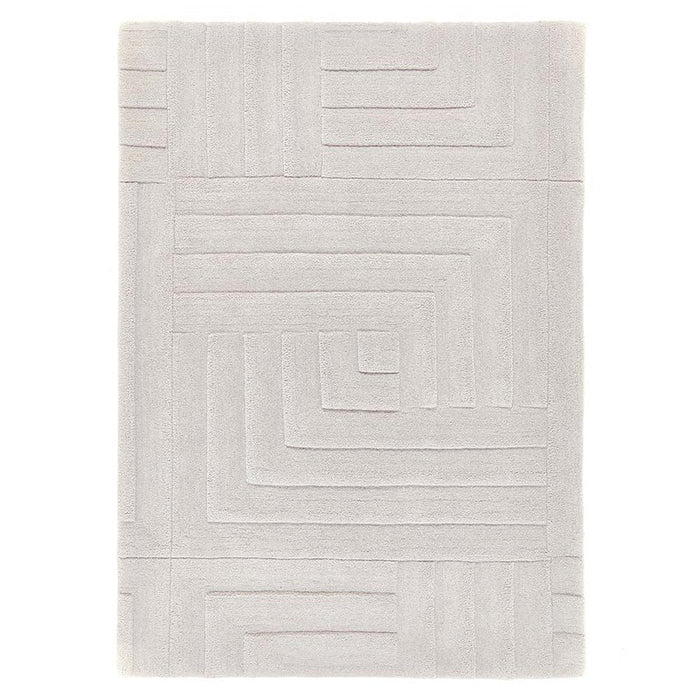 Maze Modern Geometric Plain Linear Hand Carved Wool 3D Hi-Low Ridged Pumice Stone Grey Rug