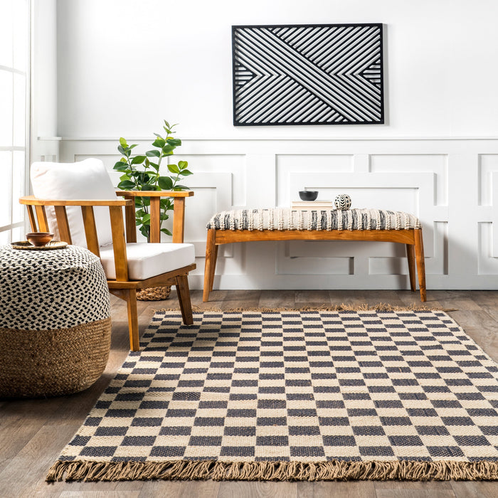 Mazie Grey Jute Area Rug with Geometric Pattern 140x200 cm