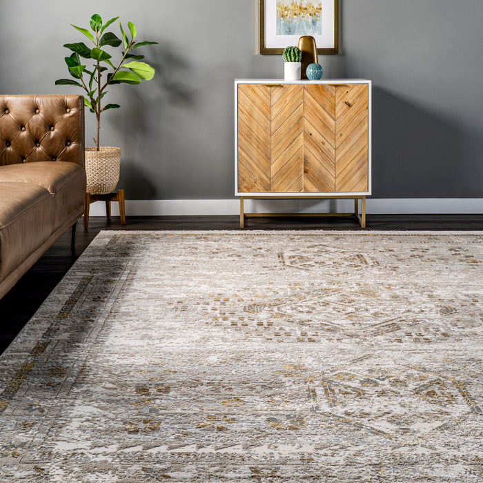 Medallion Area Rug in Beige for High Traffic Spaces