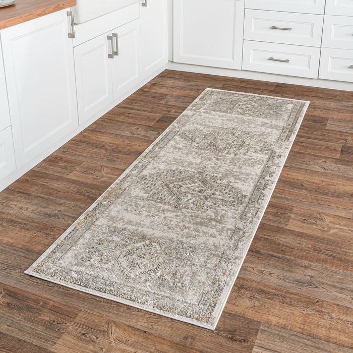 Medallion Area Rug in Beige for High Traffic Spaces