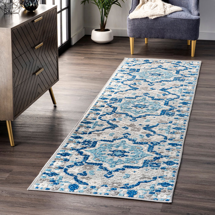 Tappeto per interni ed esterni dal design a medaglione, 120 cm, blu