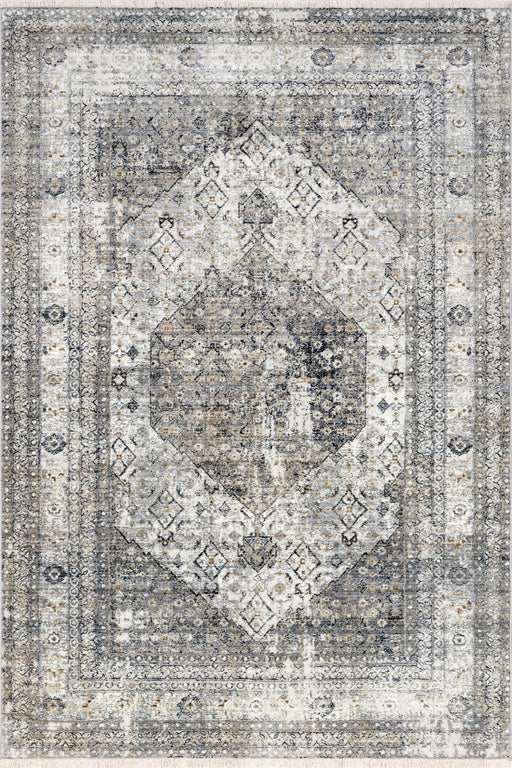 Medallion Fringe Area Rug 160x230 cm Grey Vintage Design