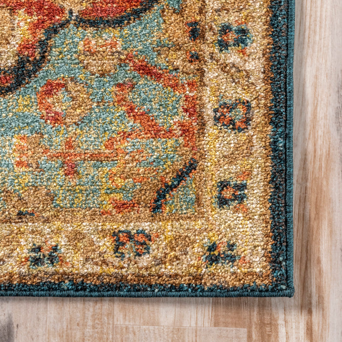 Medallion Pattern Area Rug in Green Color