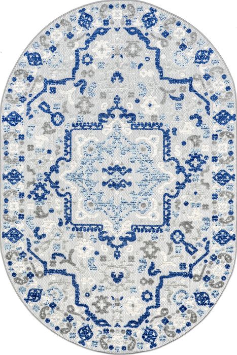 Medallion Pattern Indoor Outdoor Area Rug 120x180 cm Blue