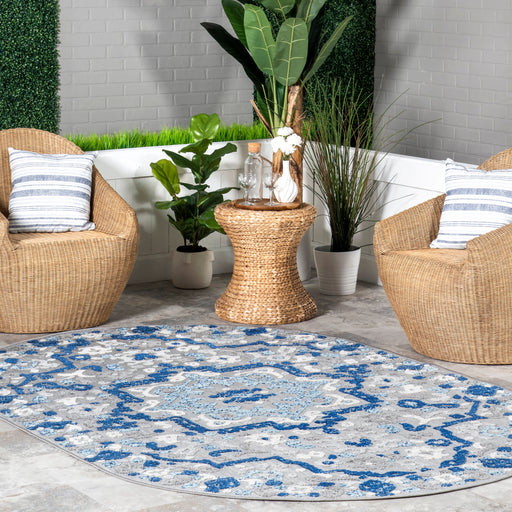 Medallion Pattern Indoor Outdoor Area Rug 120x180 cm Blue