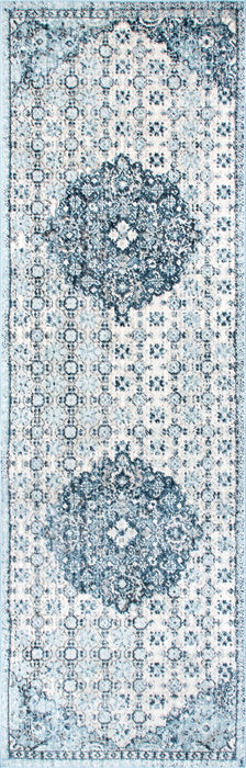 Tappeto a pelo lungo con medaglione azzurro 160 cm x 230 cm