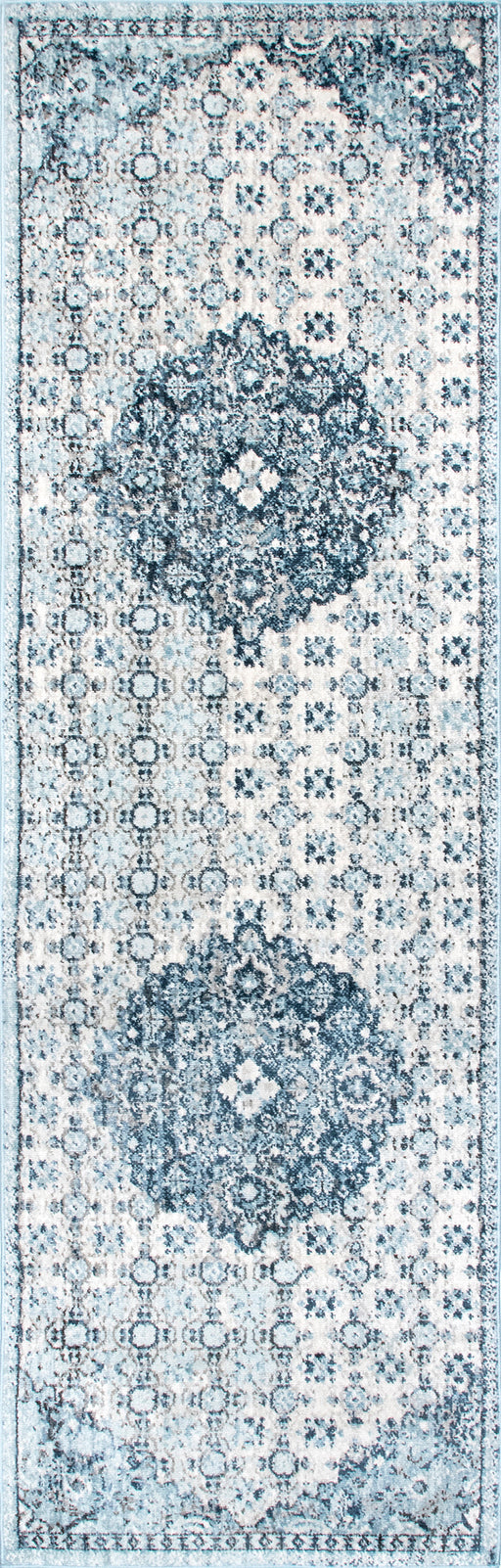 Tappeto a pelo lungo con medaglione azzurro 160 cm x 230 cm