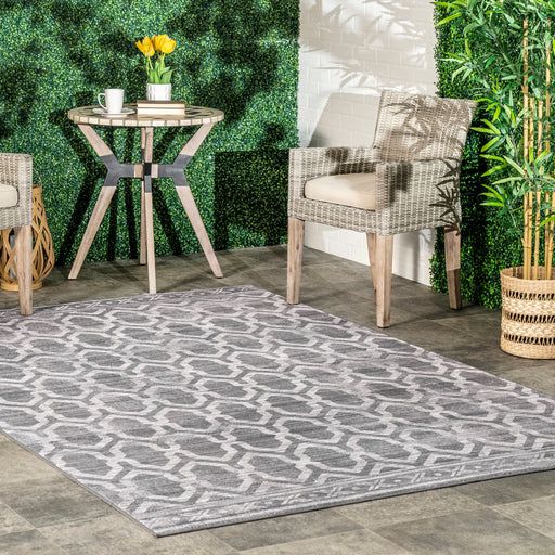 Megan Trellis Machine Washable Indoor Outdoor Area Rug Grey