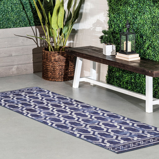 Tappeto per interni ed esterni Megan Trellis lavabile in lavatrice 152 cm Blu