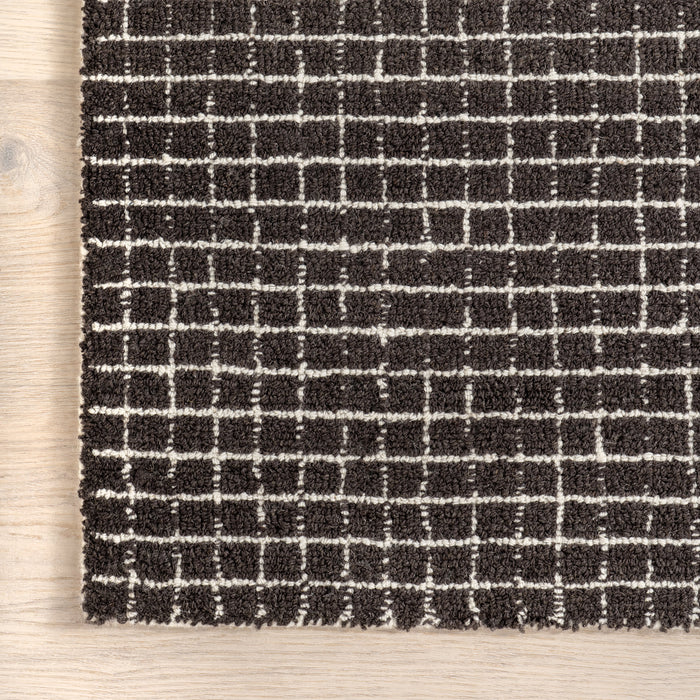 Melrose Charcoal Checked Wool Area Rug 152 x 244 cm