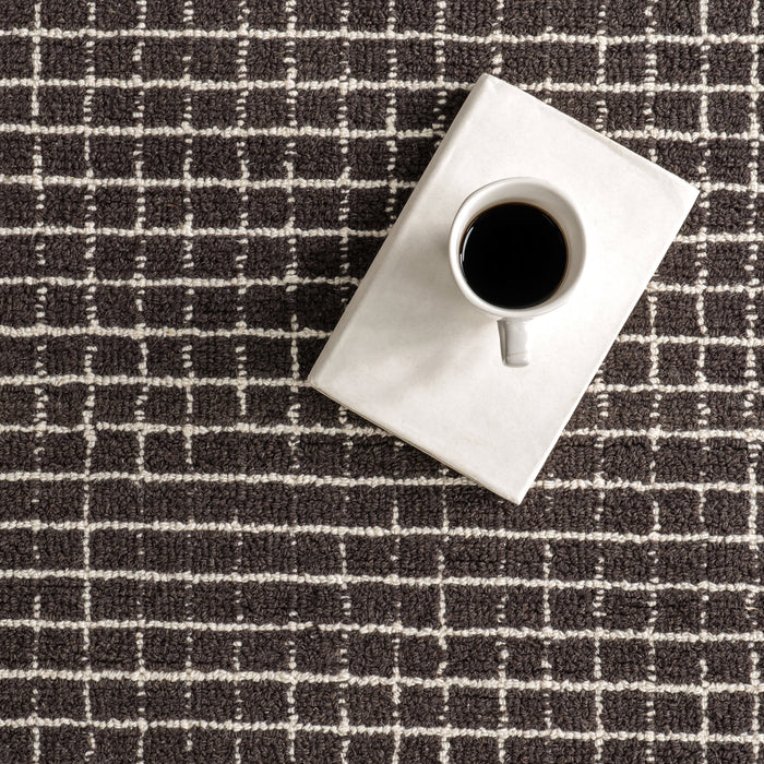 Melrose Charcoal Checked Wool Area Rug 152 x 244 cm