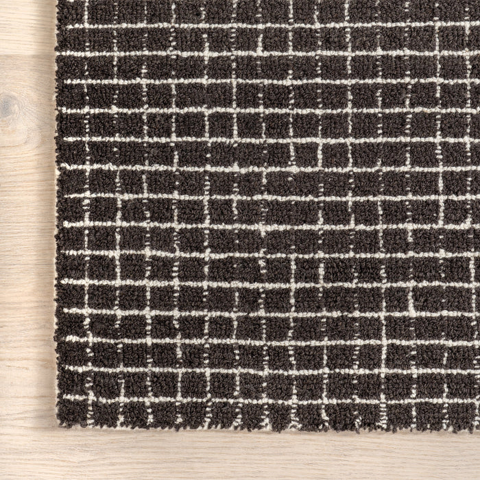 Melrose Charcoal Checked Wool Area Rug 152x244 cm