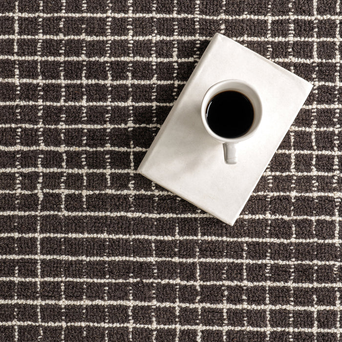 Melrose Charcoal Checked Wool Area Rug 152x244 cm