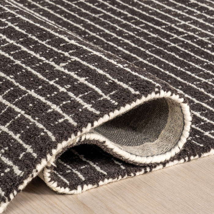 Melrose Charcoal Checked Wool Area Rug 152x244 cm