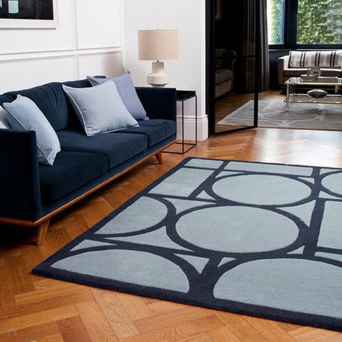 Metro Modern Geometric Hand-Carved Hi-Low Wool Blue Rug