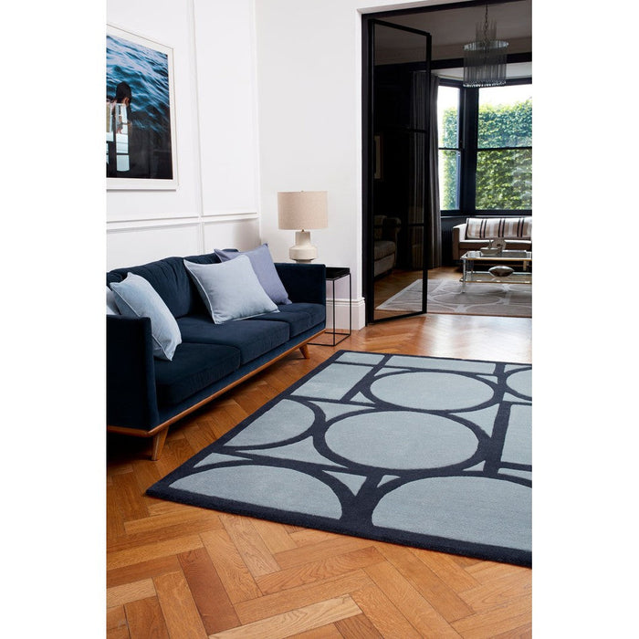 Metro Modern Geometric Hand-Carved Hi-Low Wool Blue Rug