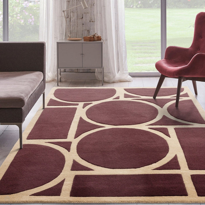 Metro Modern Geometric Hand-Carved Hi-Low Wool Plum Rug