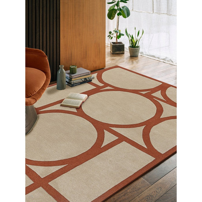 Metro Modern Geometric Hand-Carved Hi-Low Wool Rust Rug